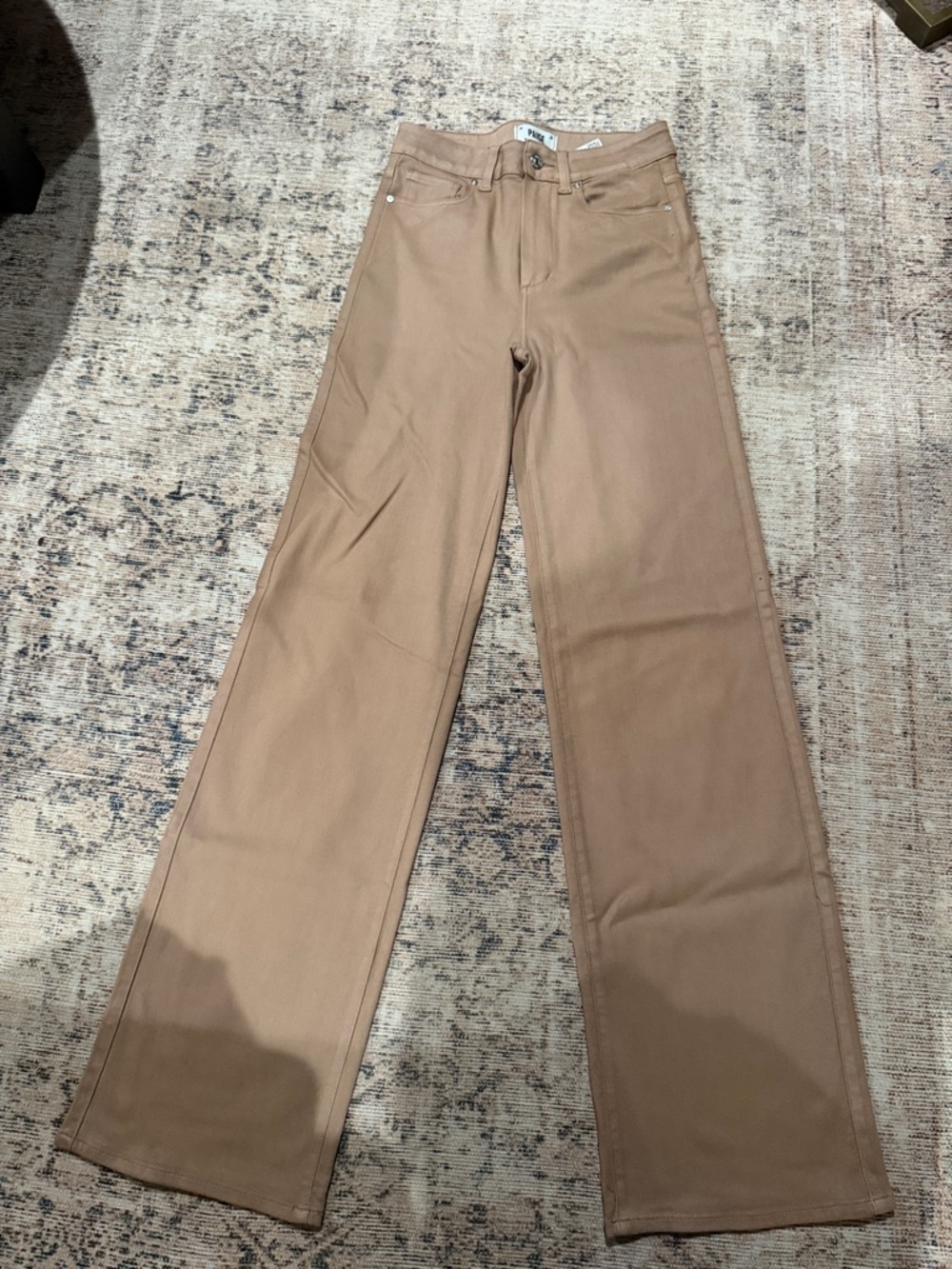 PAIGE Wide-Leg High-Rise Coated Alice Jean in Tan